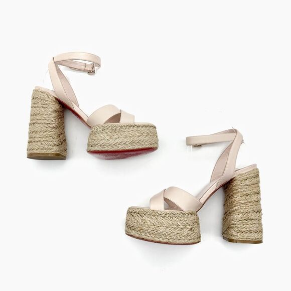 CHRISTIAN LOUBOUTIN Super Mariza Platform Espadrille Block Heels Size 40 Beige - Picture 5 of 15
